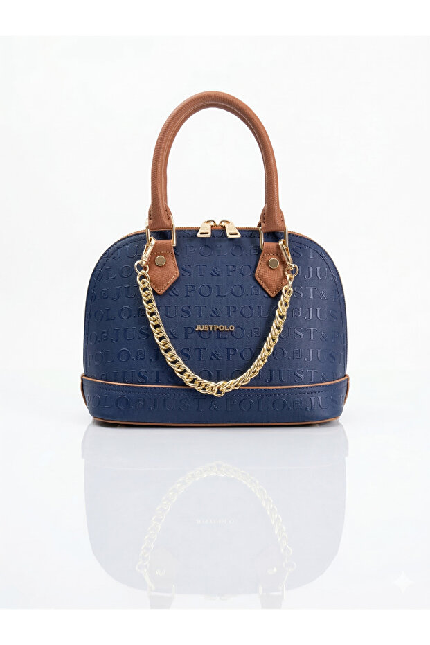 Original Justpolo Small Size 2-Compartment Embossed Leather Gold Chain Women's Shoulder Bag 4076