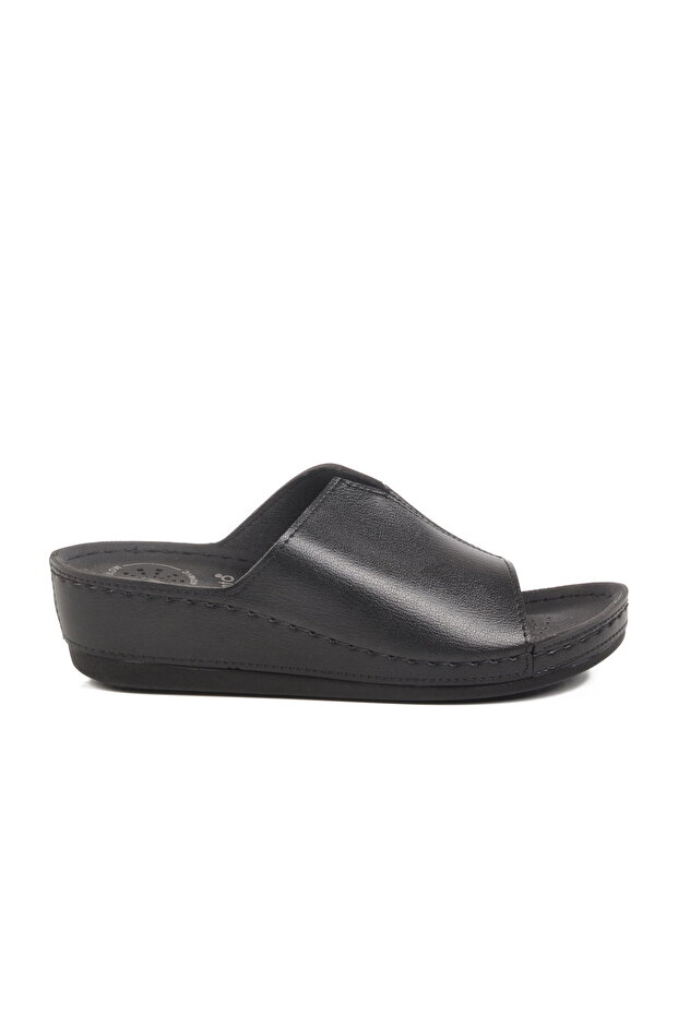 Black Anatomical Women's Wedge Heel Slippers