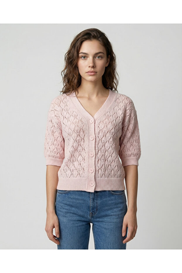 Women's Button Detailed Short Sleeve Knitwear Cardigan