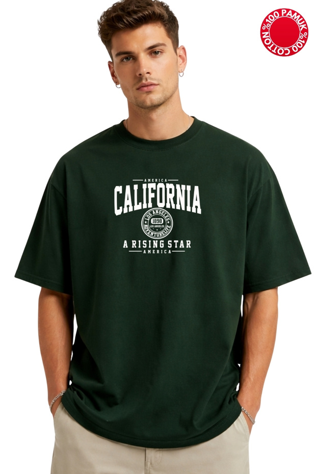 تي شيرت CALIFORNIA RISING مطبوع من قماش نيفتي كبير الحجم - 100% قطن