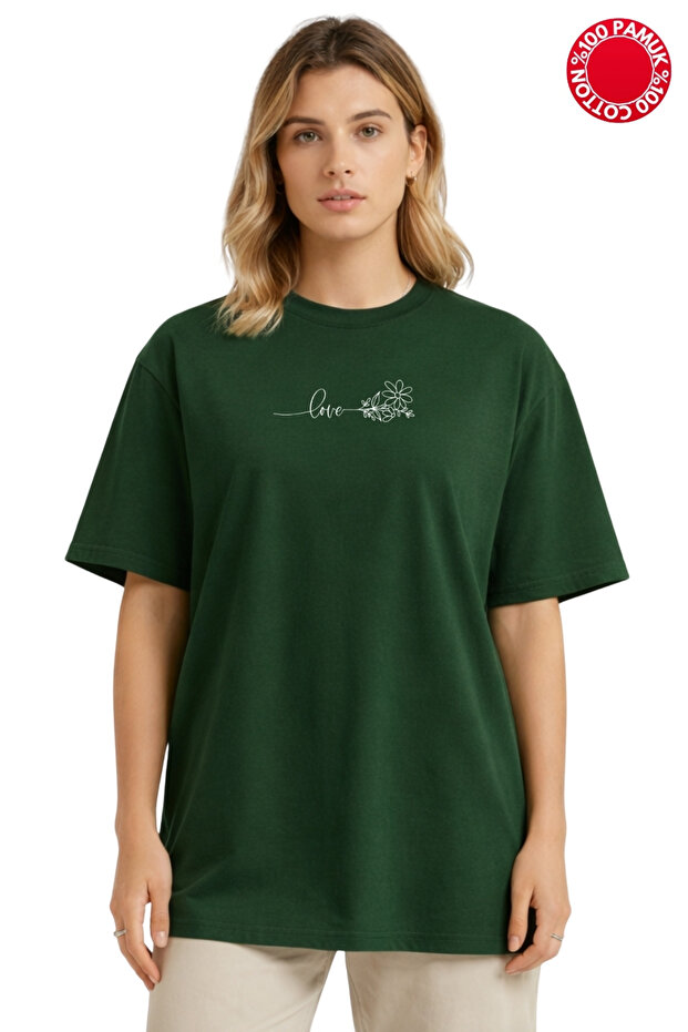 Love Flower Printed Nefti Oversize T-Shirt - 100% Cotton