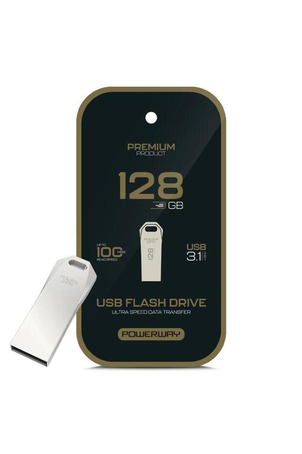 ذاكرة فلاش معدنية فضية من باور واي بسعة 128 جيجابايت وسرعة 100 ميجابايت/ثانية USB 3.1