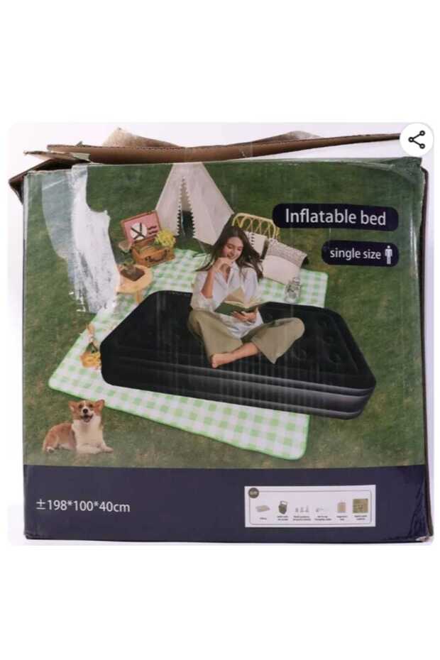 Single-Size Inflatable Air Bed – Flocked Comfort Mattress for Camping & Guests