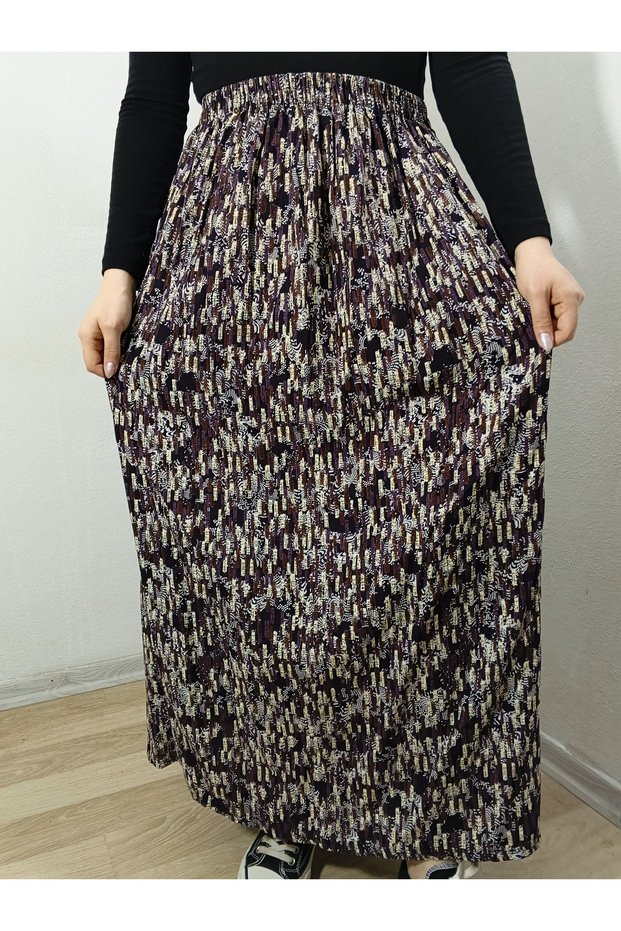 Elastic Waist, Vivid Colorful Patterned Viscose Press Fabric Maxi Length Skirt, Prayer Skirt, Size 36-48