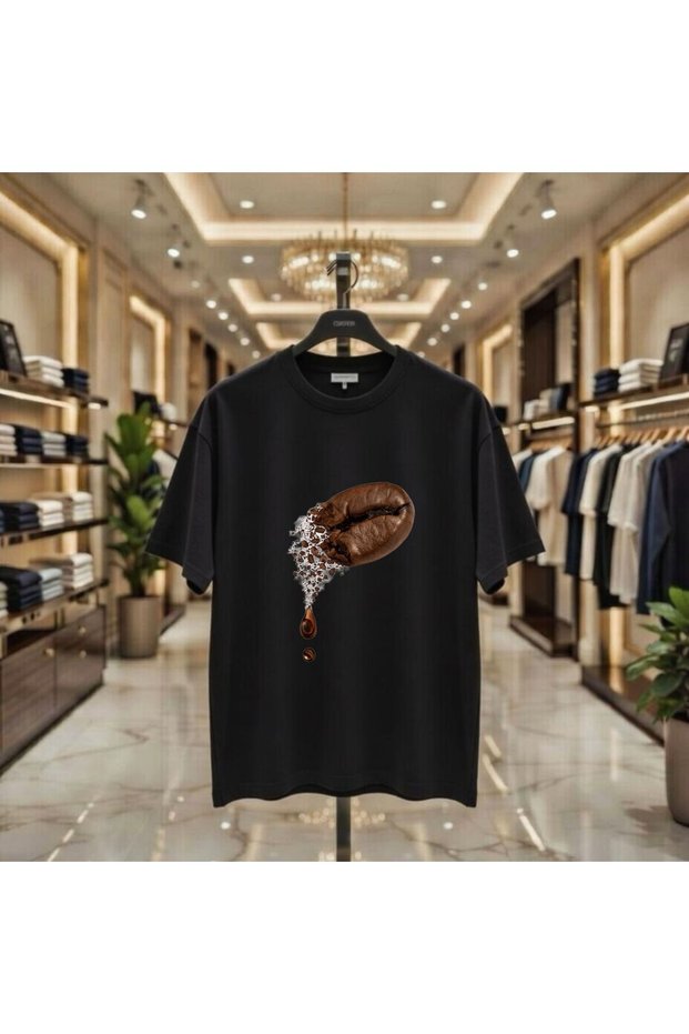 Coffee Bean New Season Printed 100% Cotton Oversized Loose Fit Regular Fit Crew Neck T-Shirt
