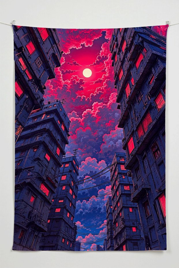 Rising City Wall Hanging – Large Size Tapestry Wall Rug Si, Game Anime Movie Room Decor