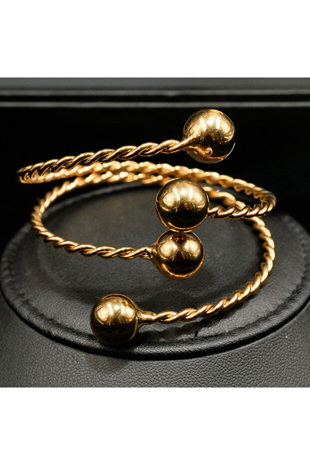Gold-Tone Twisted Ball-End Bangle Set - 4pcs Rope Design Stackable Bracelets