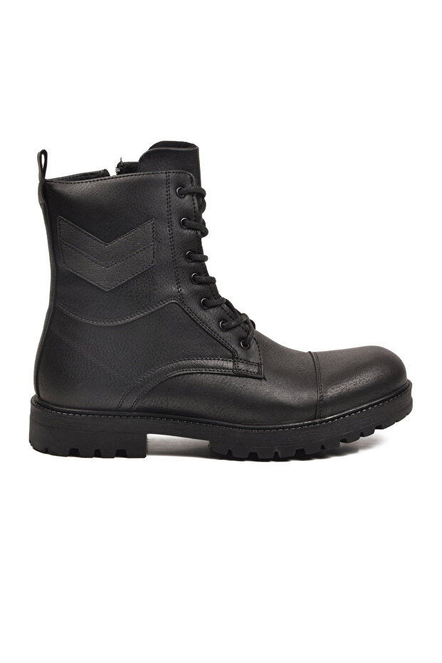 Black Men's Boots with Fleece Inside, Lace-Up and Zipper Closure
