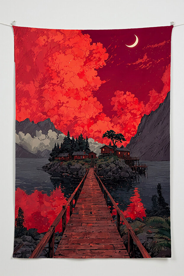 Red Night Wall Covering – Large Size Tapestry Wall Rug Sq, Game Anime Movie Room Decor