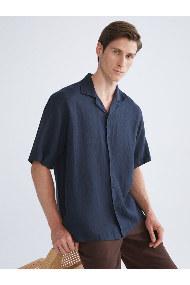 Comfortable Fit Collar Short Sleeve 100% Linen Men's Shirt