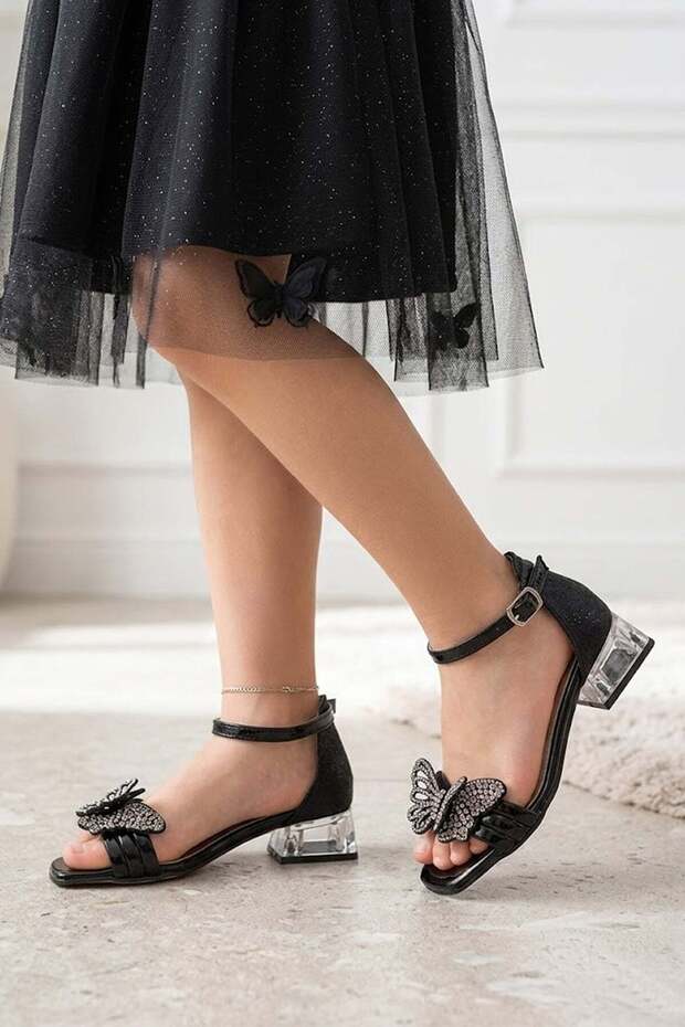 Elit Br-F-151-26Y Filet Girls' Evening Dress Shoes Black