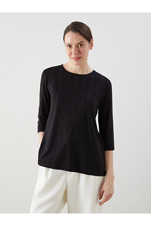 Crew Neck Stoned Women's Blouse