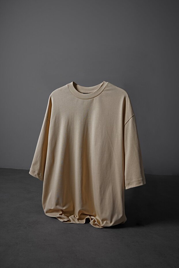 Erkek Bej Oversize Basic Tshirt - 1
