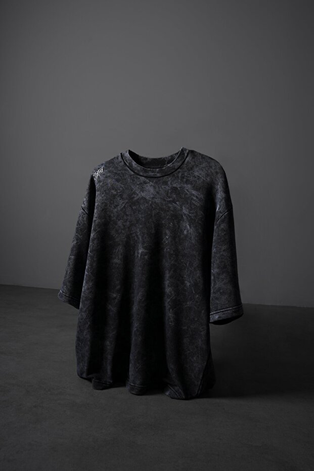 Men's Anthracite Oversized Wash Effect Basic Tshirt - 6