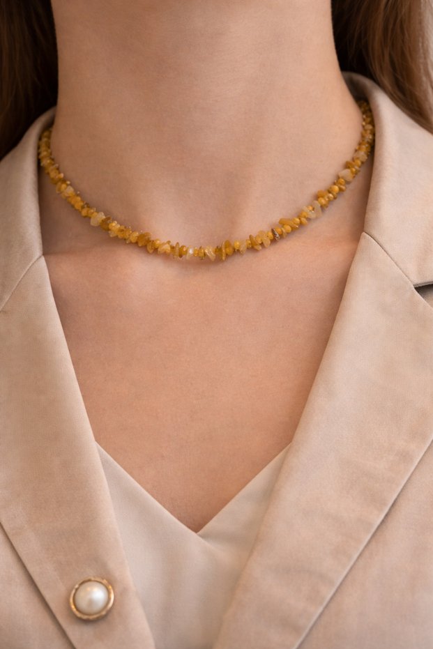 Natural Citrine Cracked Stone Necklace – Positive Energy and Abundance Natural Stone Necklace