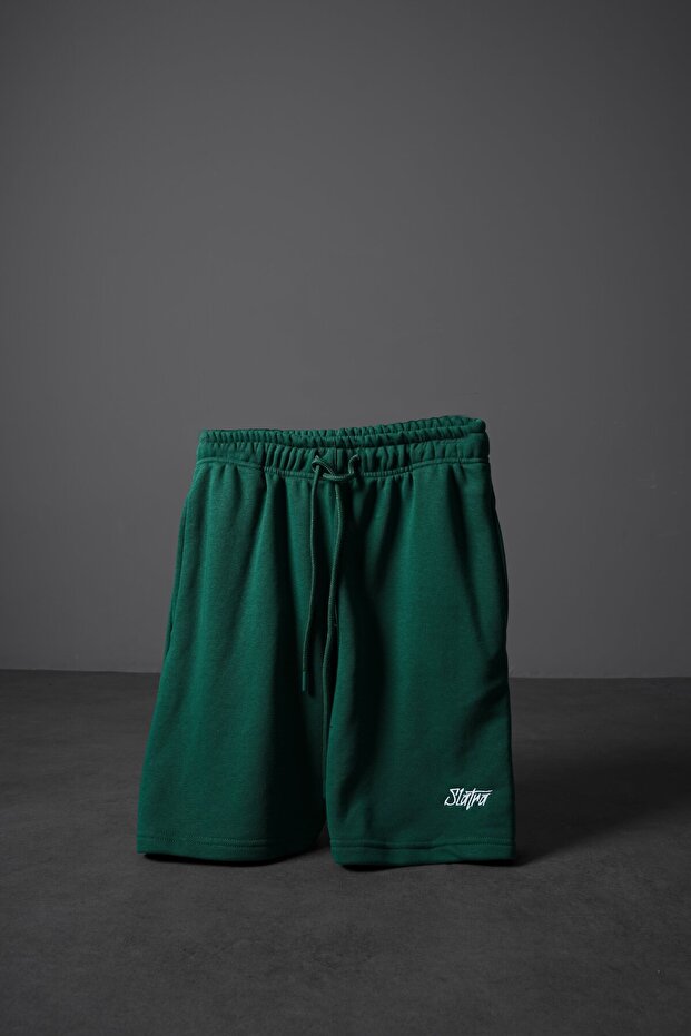 Erkek Yeşil Basic Nakışlı Diz Üstü Şort - 1