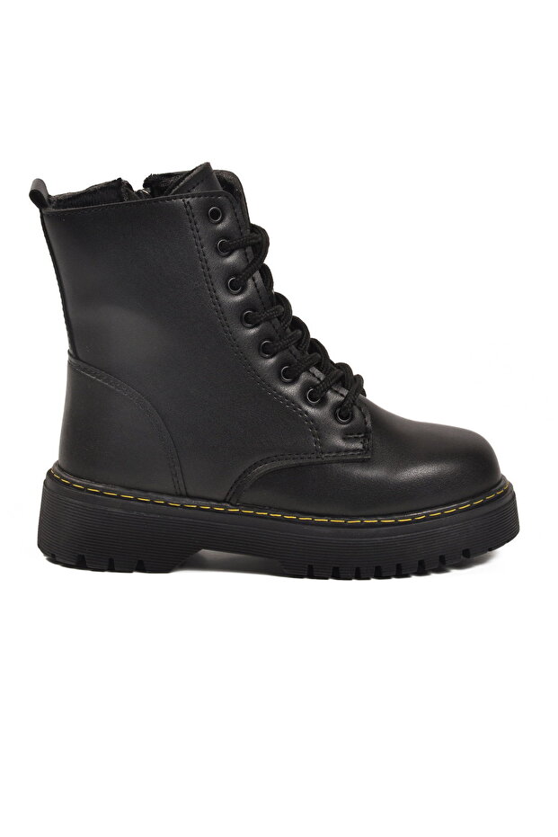 Black Fleece Lined Lace up Zippered Girls' Boots