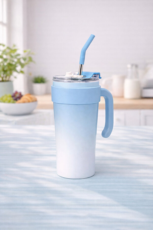 Stainless Steel Thermos Cup with Straw and Lid Portable Cold Hot Drink Mug
