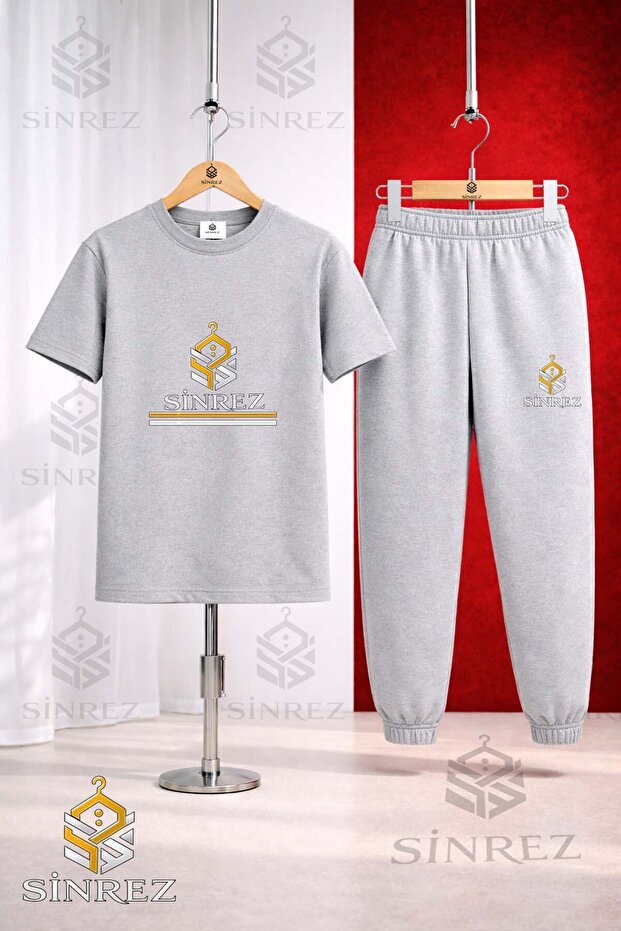 Children's Logo Two Line Printed T-Shirt Sweatpants Set