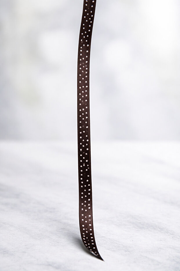 Brown Polka Dot Pack Satin Ribbon 1 cm 10 Meters, Bohça Dowry Special Day Gift Decoration Ribbon