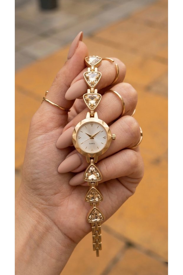 Women's Steel Watch Gold Color Luxury Special Design | Stylish and Elegant Women's Wristwatch with Stones Limited Edition 2026