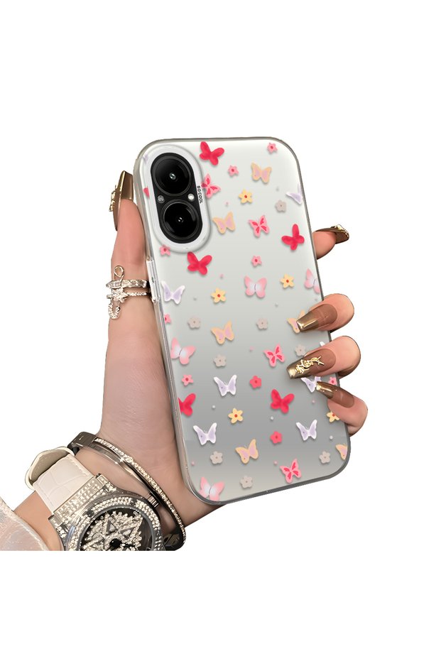 Realme C67 4g Compatible Hard Acrylic Back Silicone Edge Lens Protection Butterfly Case