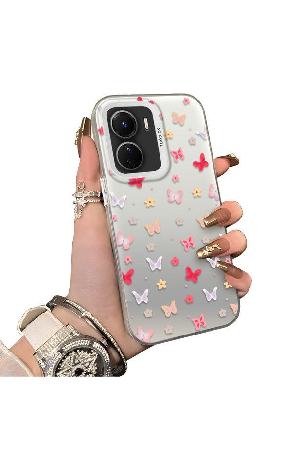 Vivo Y02S Compatible Hard Acrylic Back Silicone Edge Lens Protection Butterfly Case