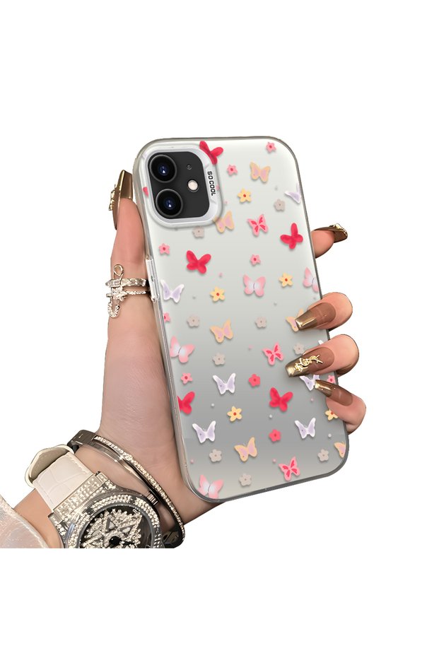 iPhone 12 Mini Compatible Hard Acrylic Back Silicone Edge Lens Protection Butterfly Case