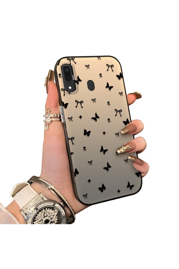 Samsung Galaxy A30/A20 Compatible Hard Acrylic Back Silicone Edge Lens Protection Butterfly Case