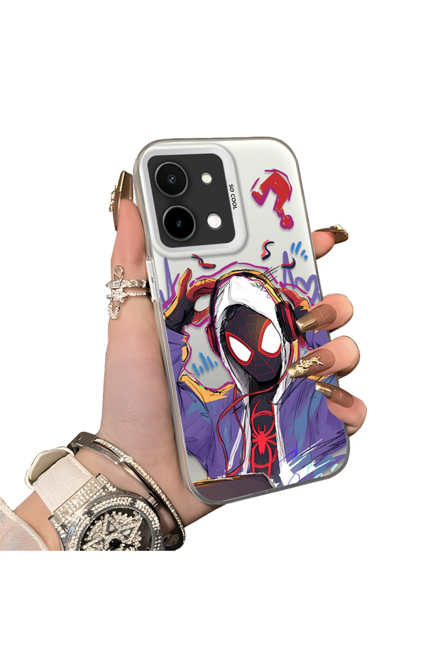 Vivo Y28 4g Compatible Spiderman Couple Case Acrylic Back Silicone Edge Protection
