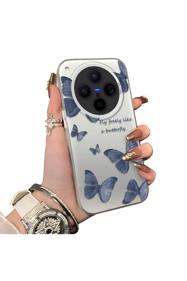 Vivo X300 Compatible Hard Acrylic Back Silicone Edge Lens Protection Butterfly Case