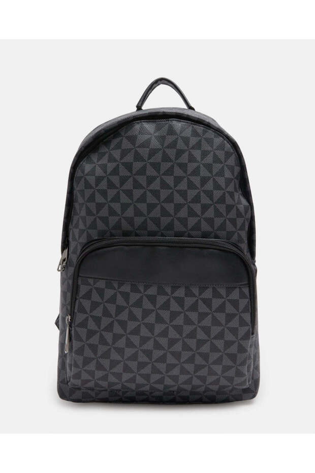 Men Black Patterned Backpack - 1