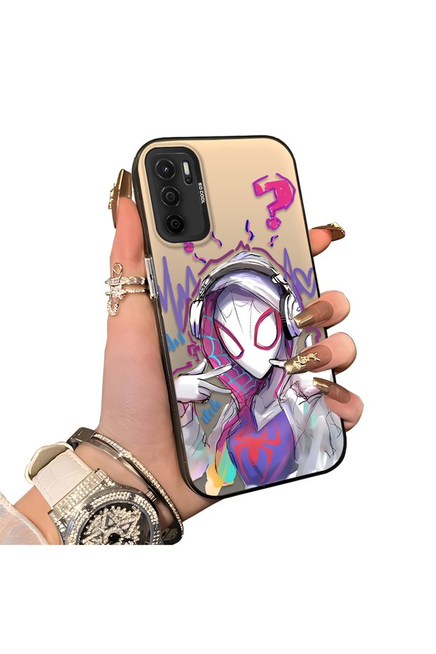 Oppo A54S Compatible Spiderman Couple Case Acrylic Back Silicone Edge Protection