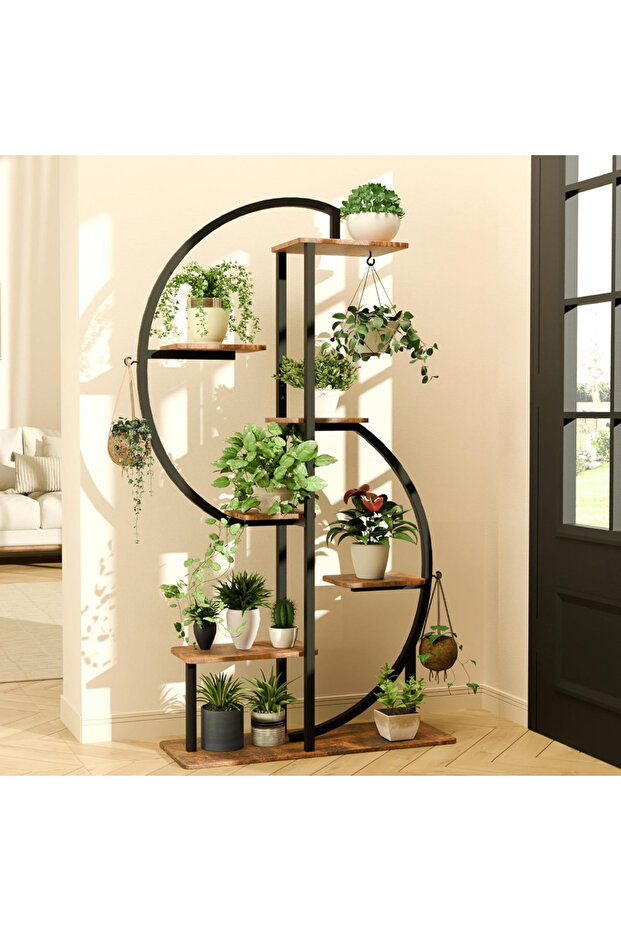 Wrought Iron Multi-Layer Flower Rack with Wheels for Living Room & Balcony 85*30*152