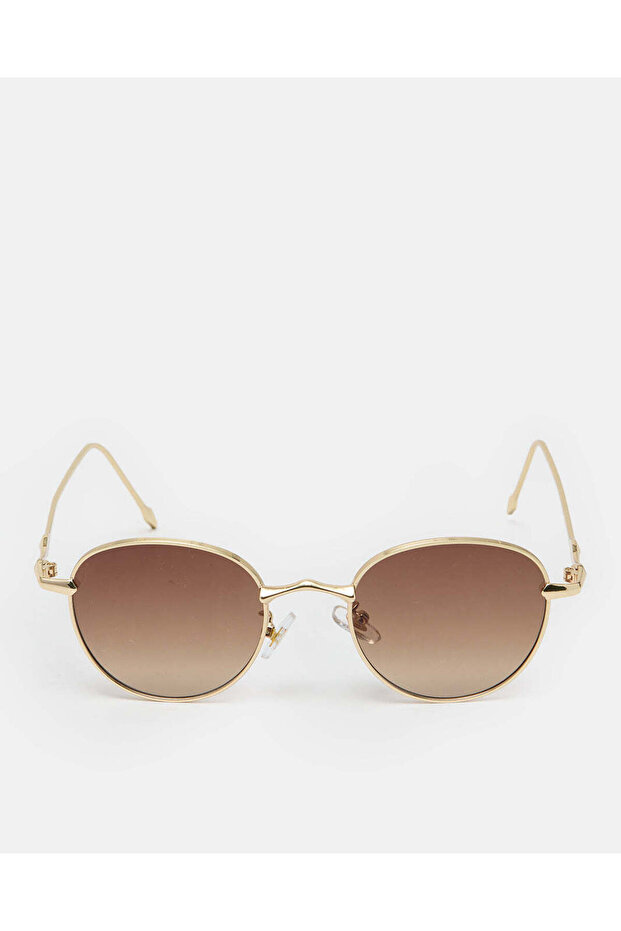 Women Brown Round Metal Frame Sunglasses