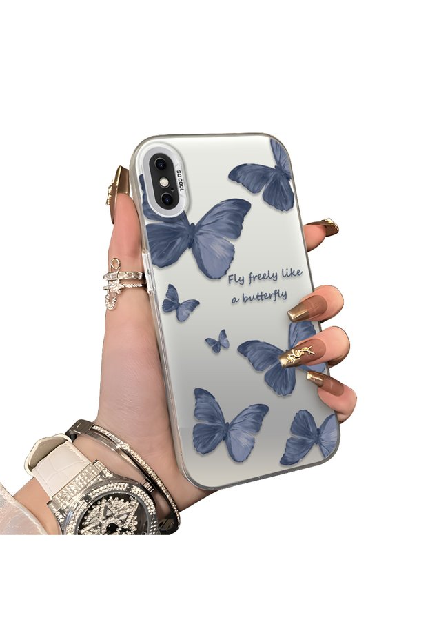 iPhone X/Xs Compatible Hard Acrylic Back Silicone Edge Lens Protection Butterfly Case