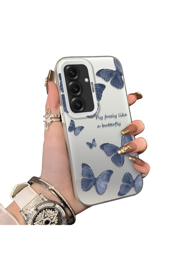 Samsung Galaxy S25 Compatible Hard Acrylic Back Silicone Edge Lens Protection Butterfly Case