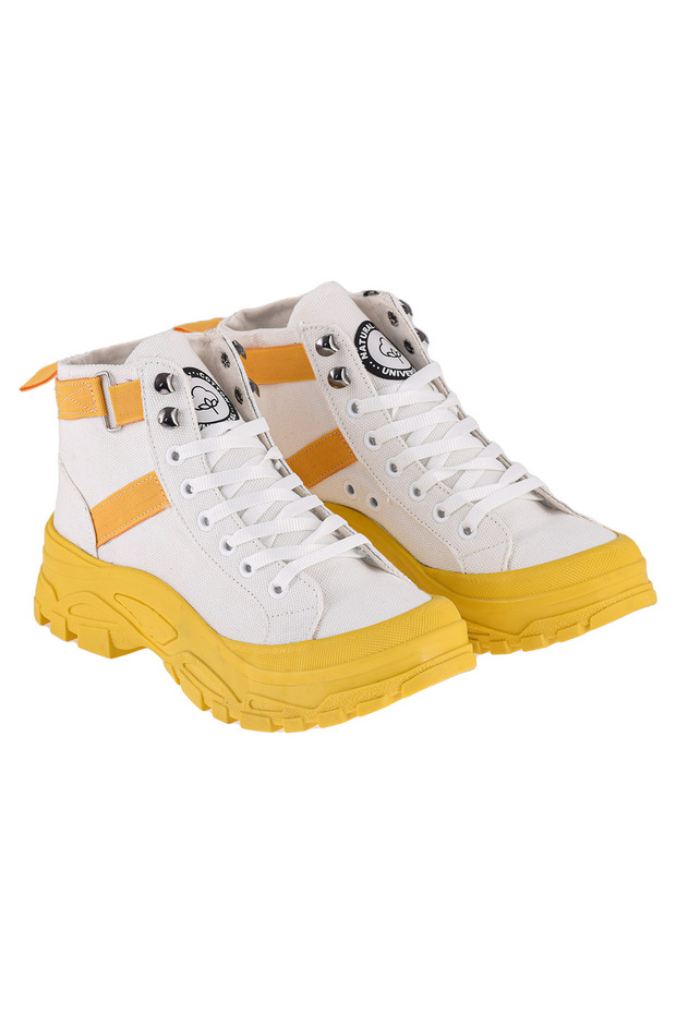 White-Yellow Linen Women's Boots
