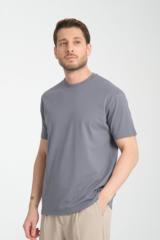 2857 Massimo Men's Gray 100% Supima Cotton Stretchy Fabric Regular Fit Crew Neck T-Shirt