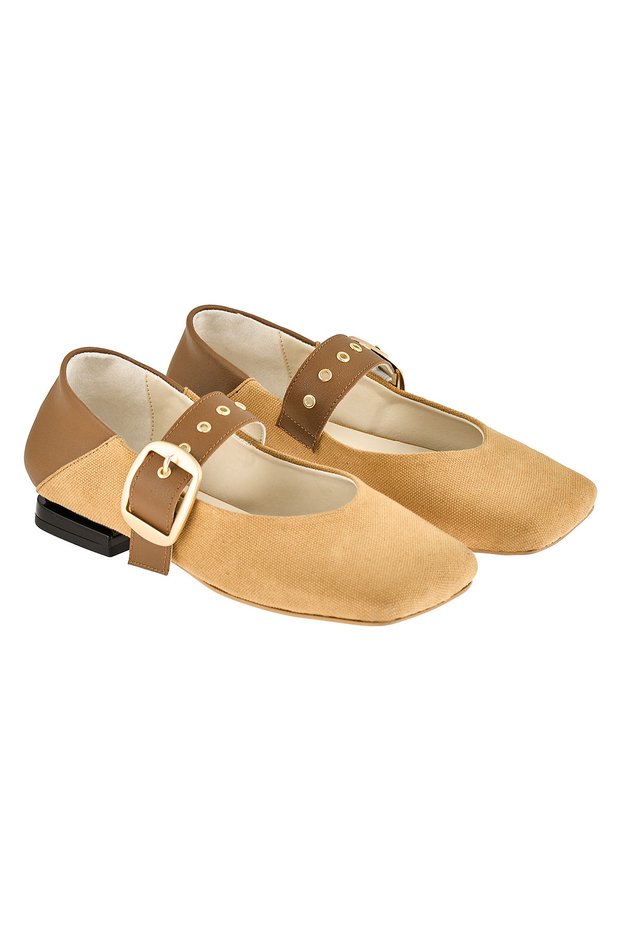 Brown Linen Women's Ballet Flats