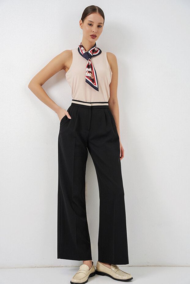 Women's Wide Leg Fabric Trousers 30088 - Black