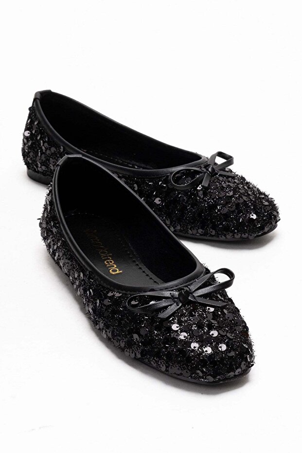 Women's Ribbon Accessory Ballet Flats Black Sequin