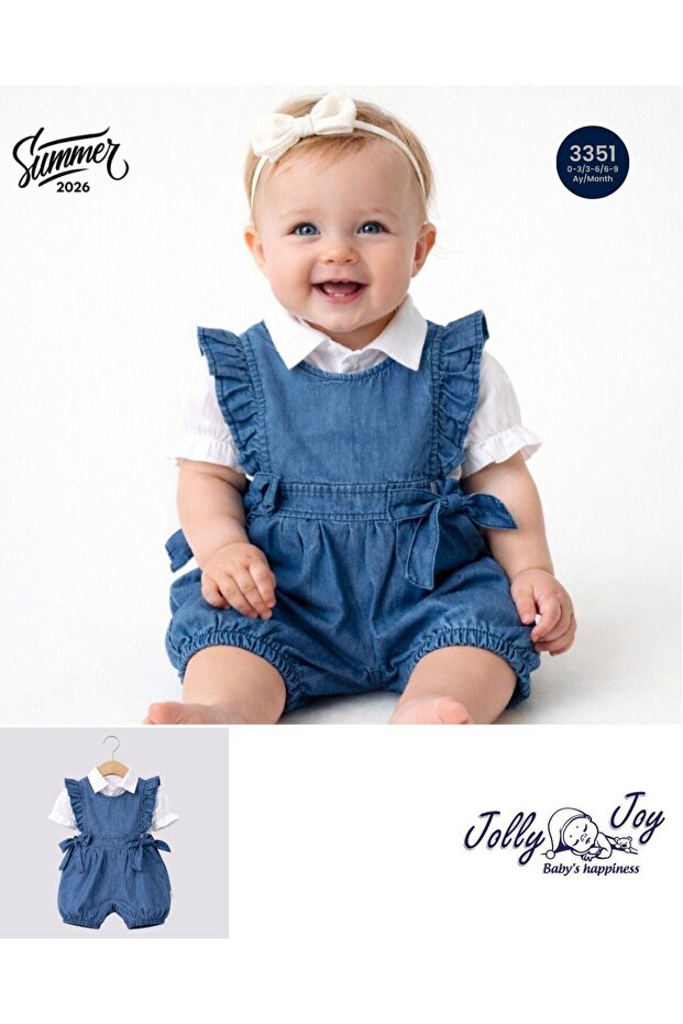 Short Sleeved Ruffled Summer Denim Shorts Jumpsuit with Shirt 3351