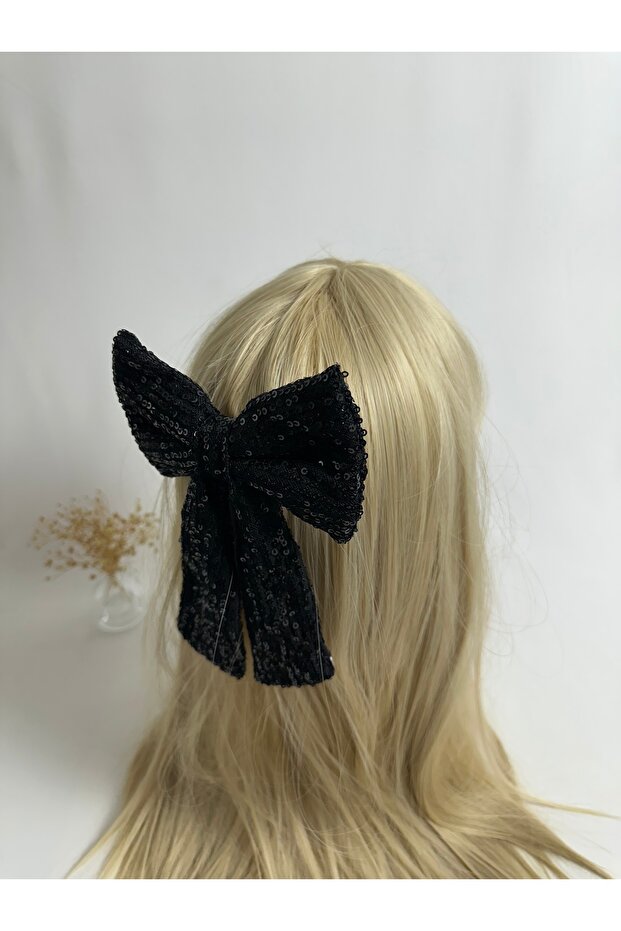 Black Sequin Bow Automatic Buckle - 3