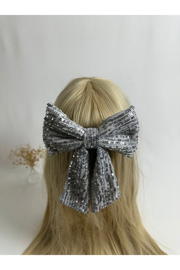 Gray Sequin Bow Automatic Buckle - 1