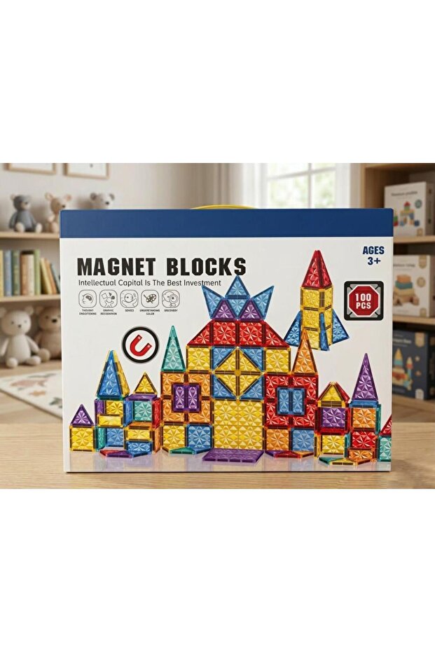 100-piece colorful geometric shape magnetic building blocks 3d magnet construction play set