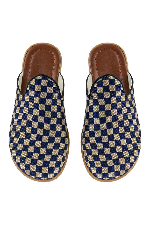 Linen Navy Blue Women's Slipper