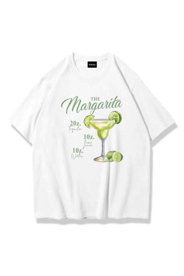 Women's Crew Neck Printed Cotton Oversized White T-Shirt with Round Collar