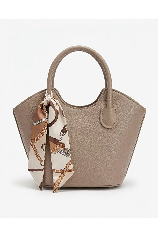 Scarf Detailed Textured Leather Clutch Bag