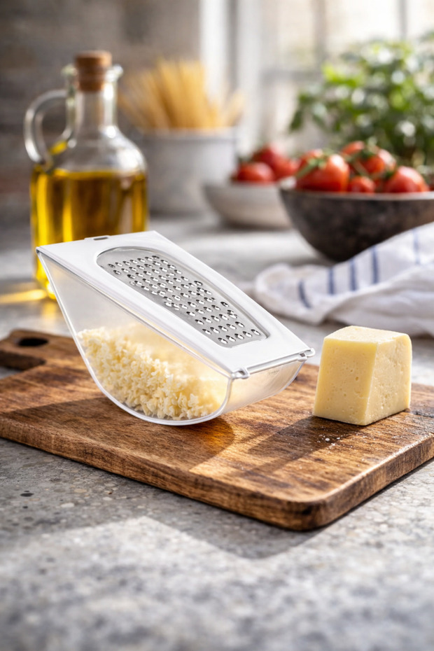 Mini Grater with Bowl 230 ml – Vegetable and Cheese Grater with Lid Practical Kitchen Grater 16X8.6X6.3 cm